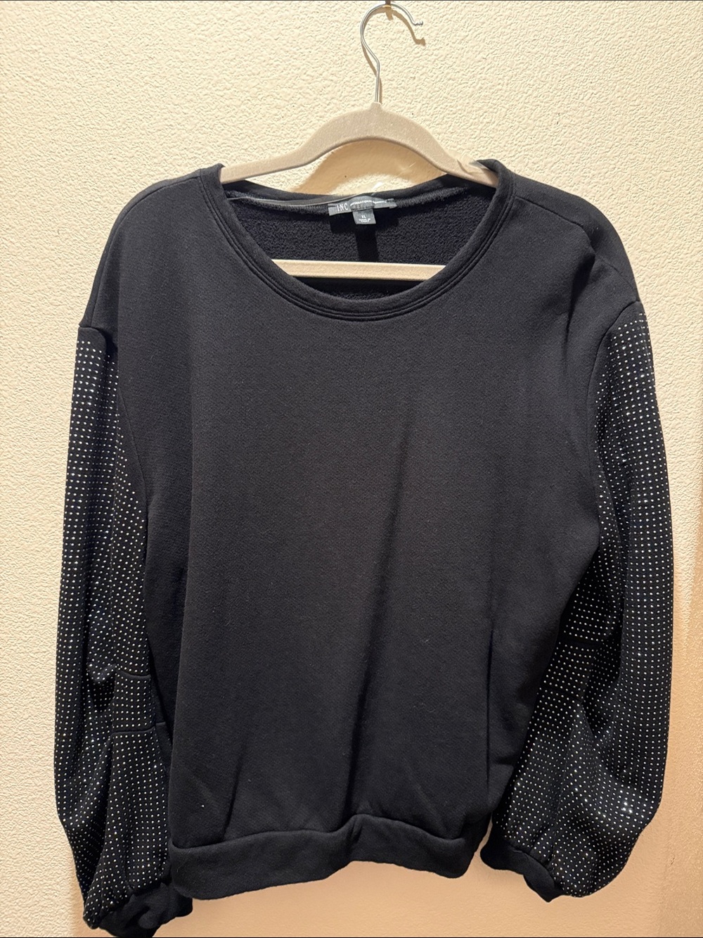 Inc Black Womens Pullover Sweatshirt with Studded Sleeves